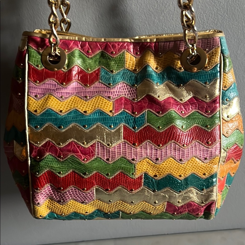 Vintage/Rare/HTF Sharif Leather Snakeskin Multicolor Chevron Patterned Bag